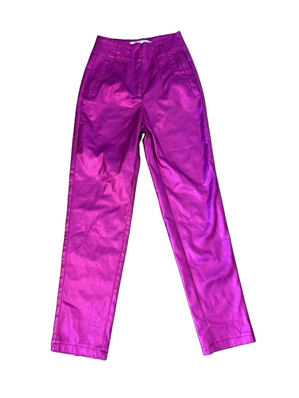 LC Lizette Collection Metallic Pink Pants S High Rise Straight Leg Barbiecore